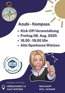 Ein Flyer zeigt Infos zur Azubi-Kompass Kick-Off Veranstaltung.
