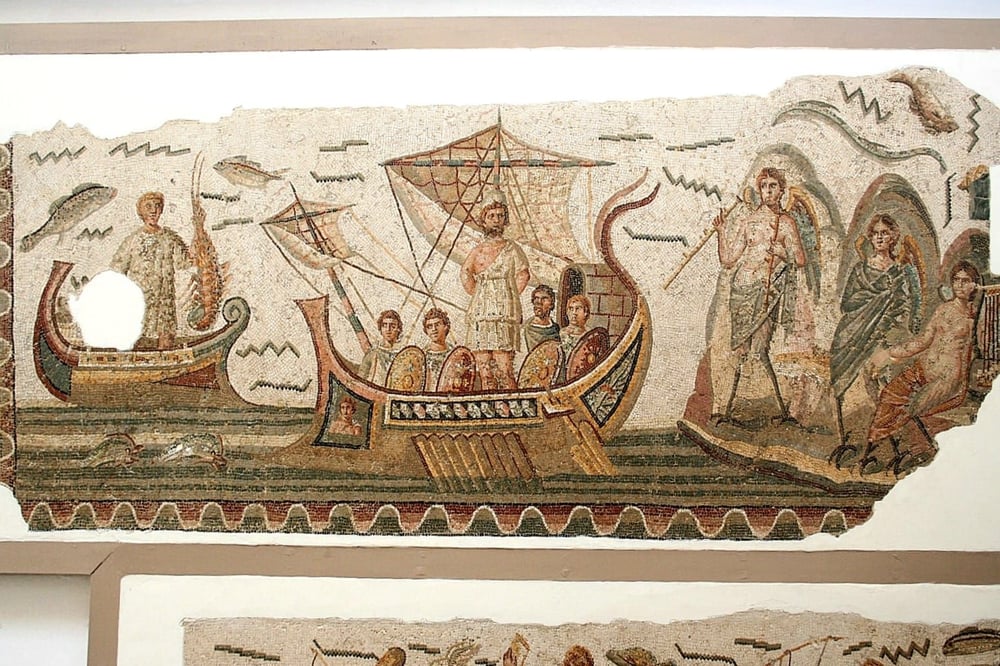 Odysseus bei den Sirenen, Mosaik aus Dougga