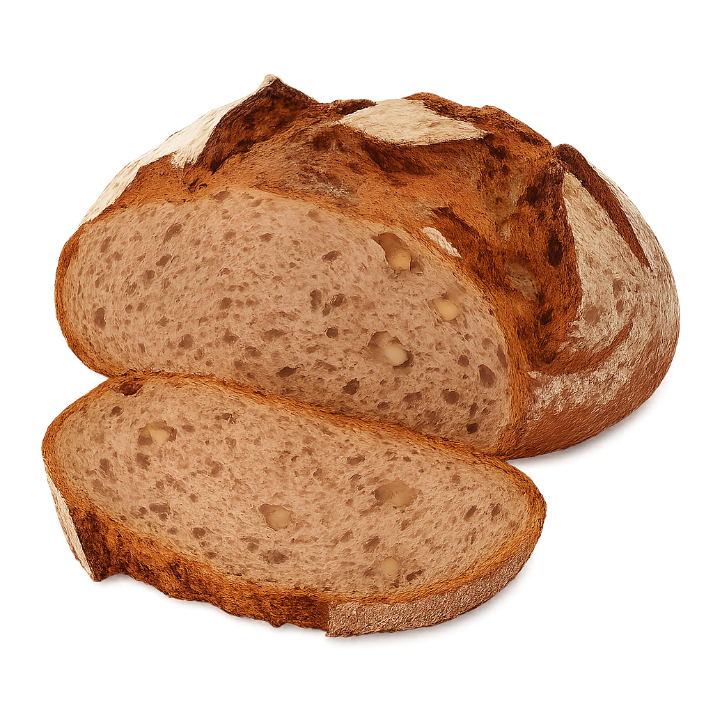 Bauernbrot angeschnitten, damit man die lockere Porung sehen kann. darüber ein roter Störer mit der Schrift: 20% mehr zum gleichen Preis!