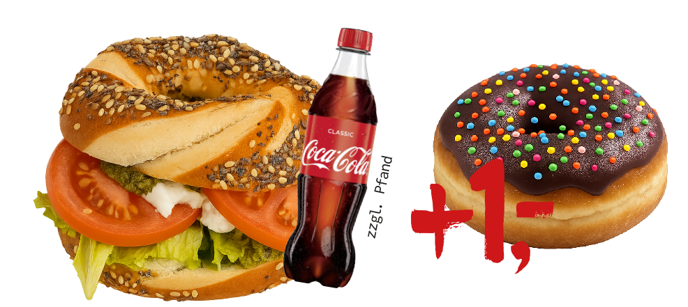 Snackdeal Foto mit Cola-Flasche und dem 1,- Angebot für einen zusätzlichen Donut
