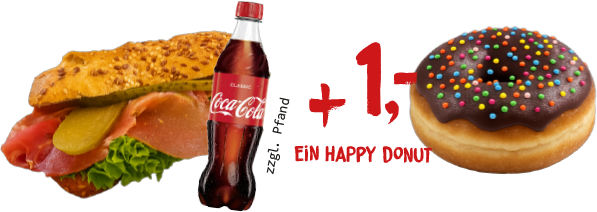 Snackdeal Foto mit Cola-Flasche und dem 1,- Angebot für einen zusätzlichen Donut