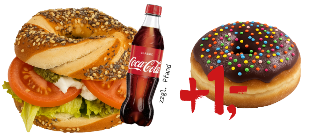Snackdeal Foto mit Cola-Flasche und dem 1,- Angebot für einen zusätzlichen Donut