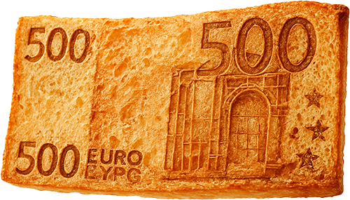500 Euroschein der aus Brot besteht