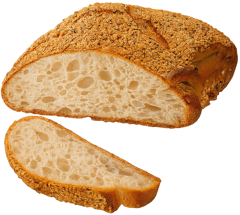 Bauernbrot angeschnitten, damit man die lockere Porung sehen kann. darüber ein roter Störer mit der Schrift: 20% mehr zum gleichen Preis!