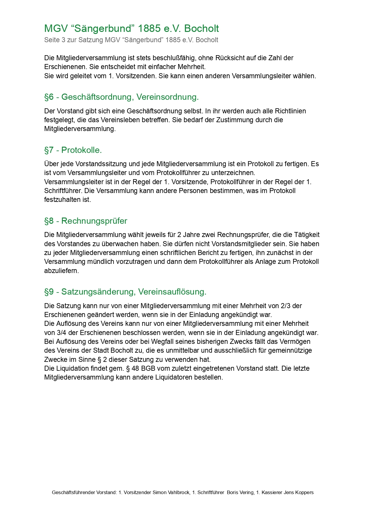 Seite 3 Satzung MGV "Sängerbund" 1885 e.V. Bocholt