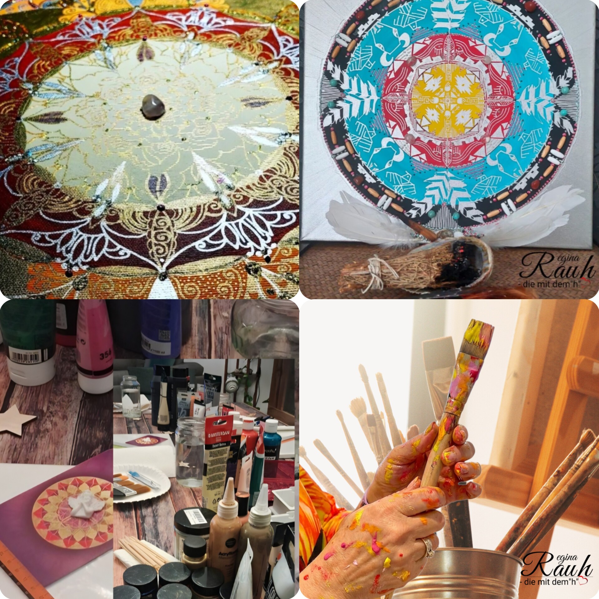 Einblick in die Mandala-Workshops: Kreativer Malprozess, schamanische Räucherrituale und hochwertige Materialien für Deine Reise zu sich selbst.