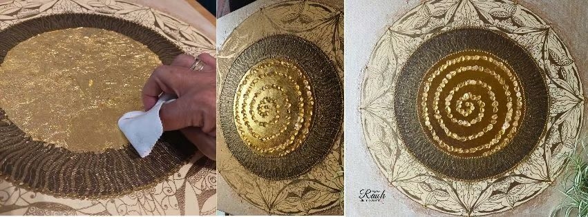 handgemalte Mandalas, Mandala mit Blattgold, Regina Rauh. 