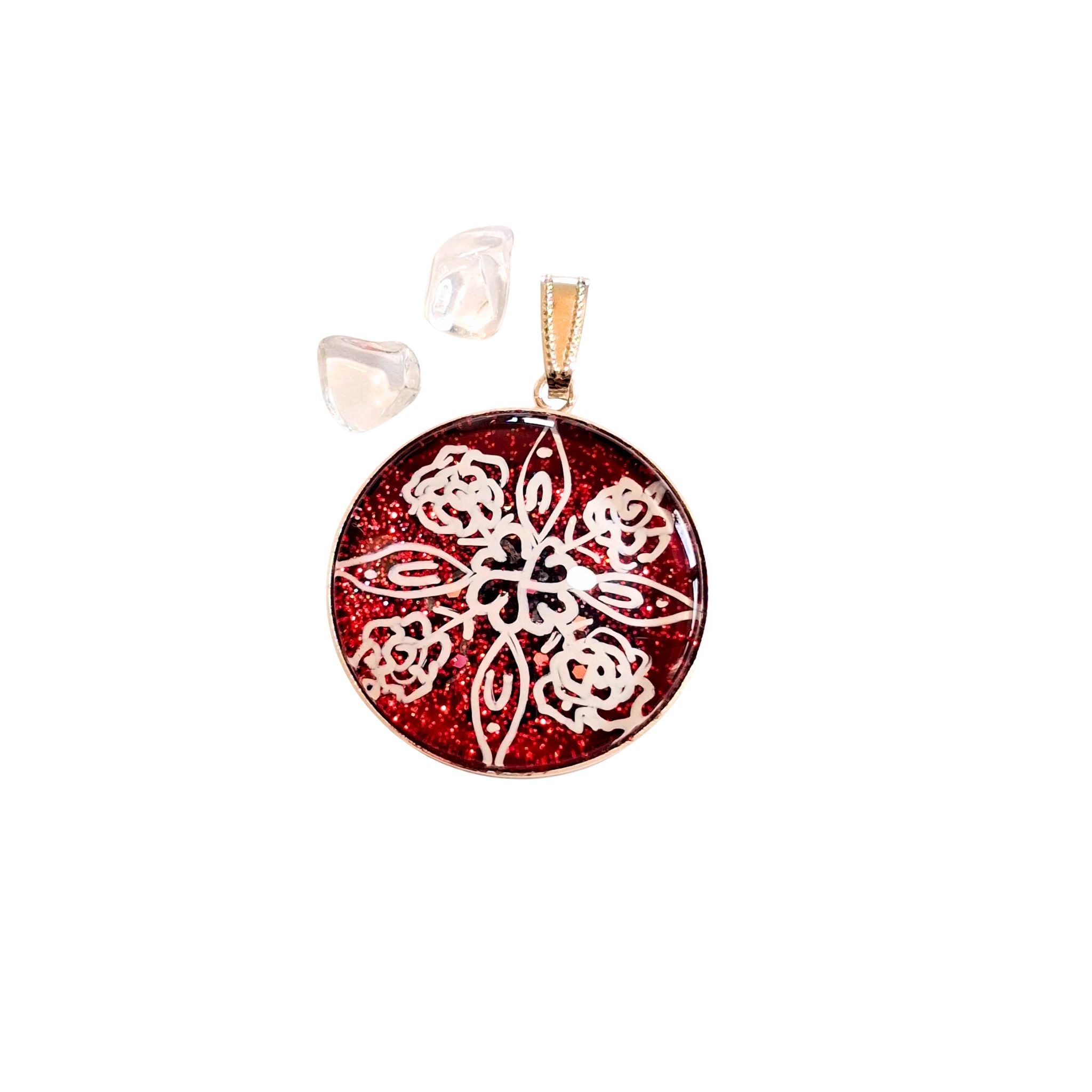 Mandala-Amulett hinter Glas gemalt Regina Rauh - Avalon Maria Magdalena - Weibliche Weisheit, Intuition, bedingungslose Liebe