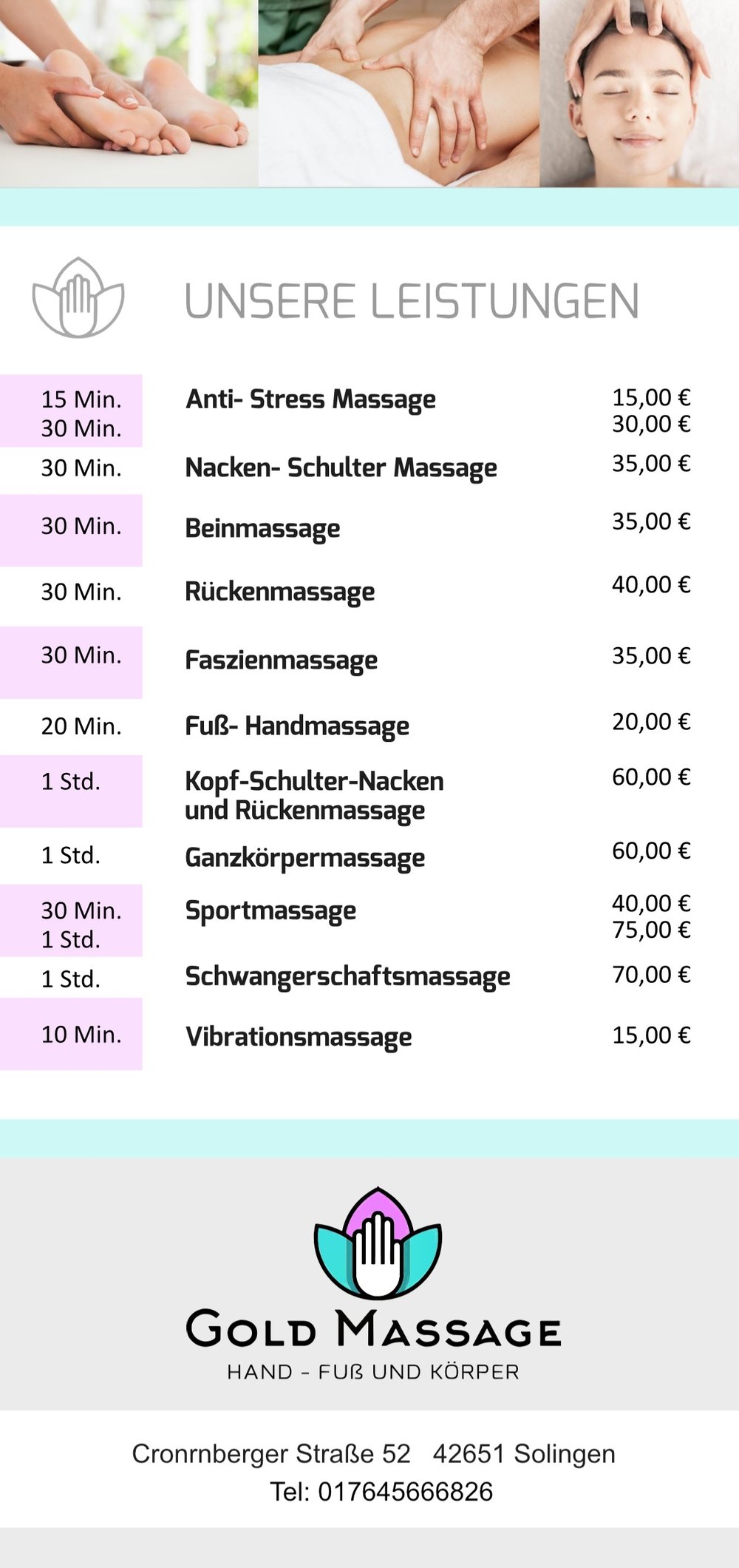 Gold Massage Solingen Preisliste