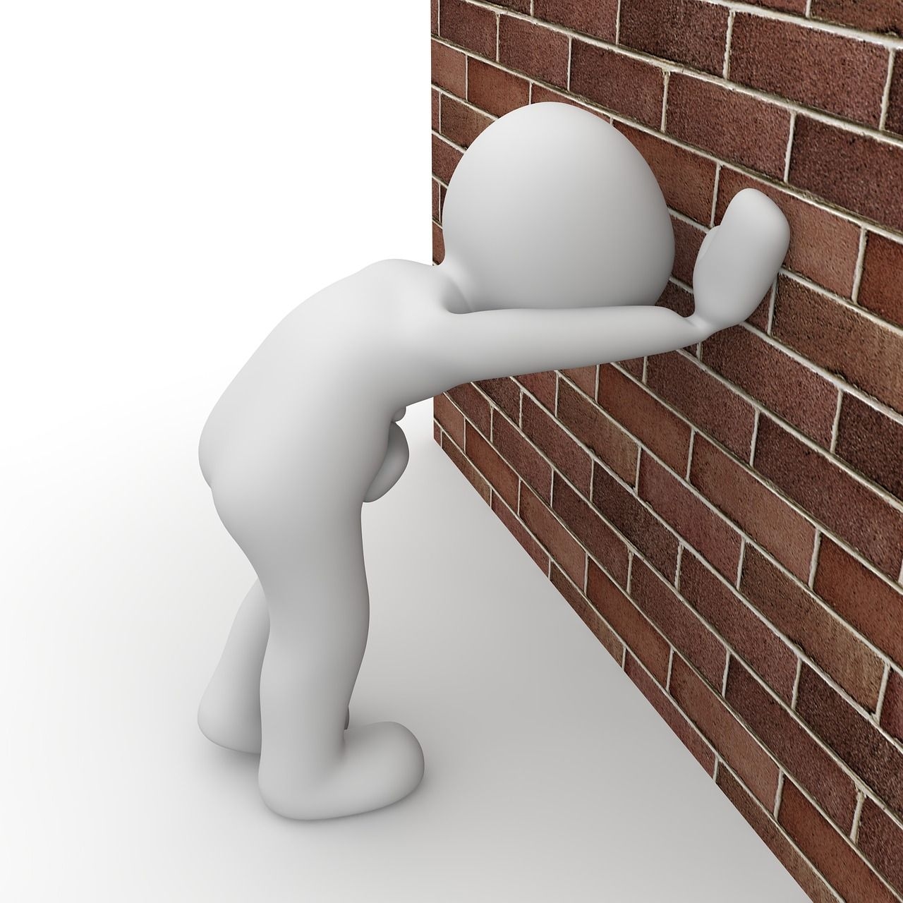 Männlein stützt sich an einer Wand ab