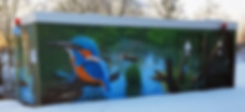 Erstes Kunstwerk, ein Eisvogel, von Kevin Meyle, das uns für ein „buntes Kehl“ beflügelte.