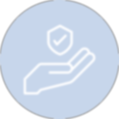 hellblauer Kreis mit Piktogramm einer Hand, die ein Schutzschild hält