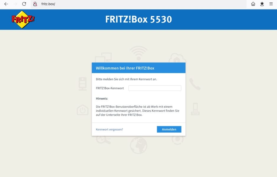 Benutzeroberfläche Fritzbox 5530
