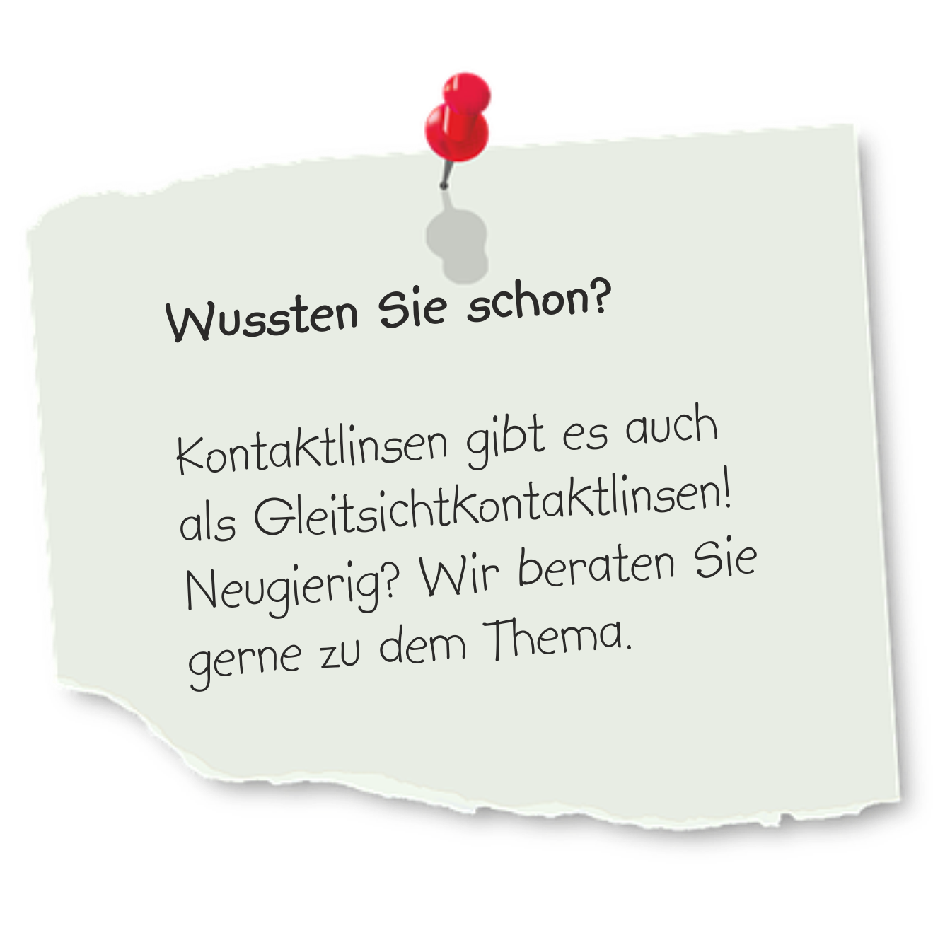 Notiz mit Information über Gleitsichtkontaktlinsen