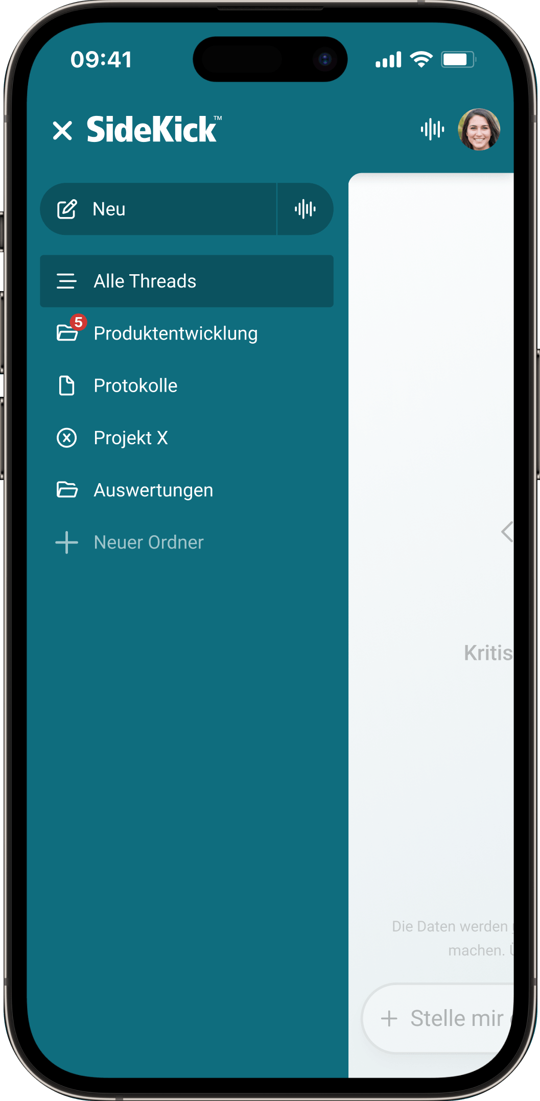 Auch mobil lassen sich alle Threads und Projekte in SideKick strukturieren.